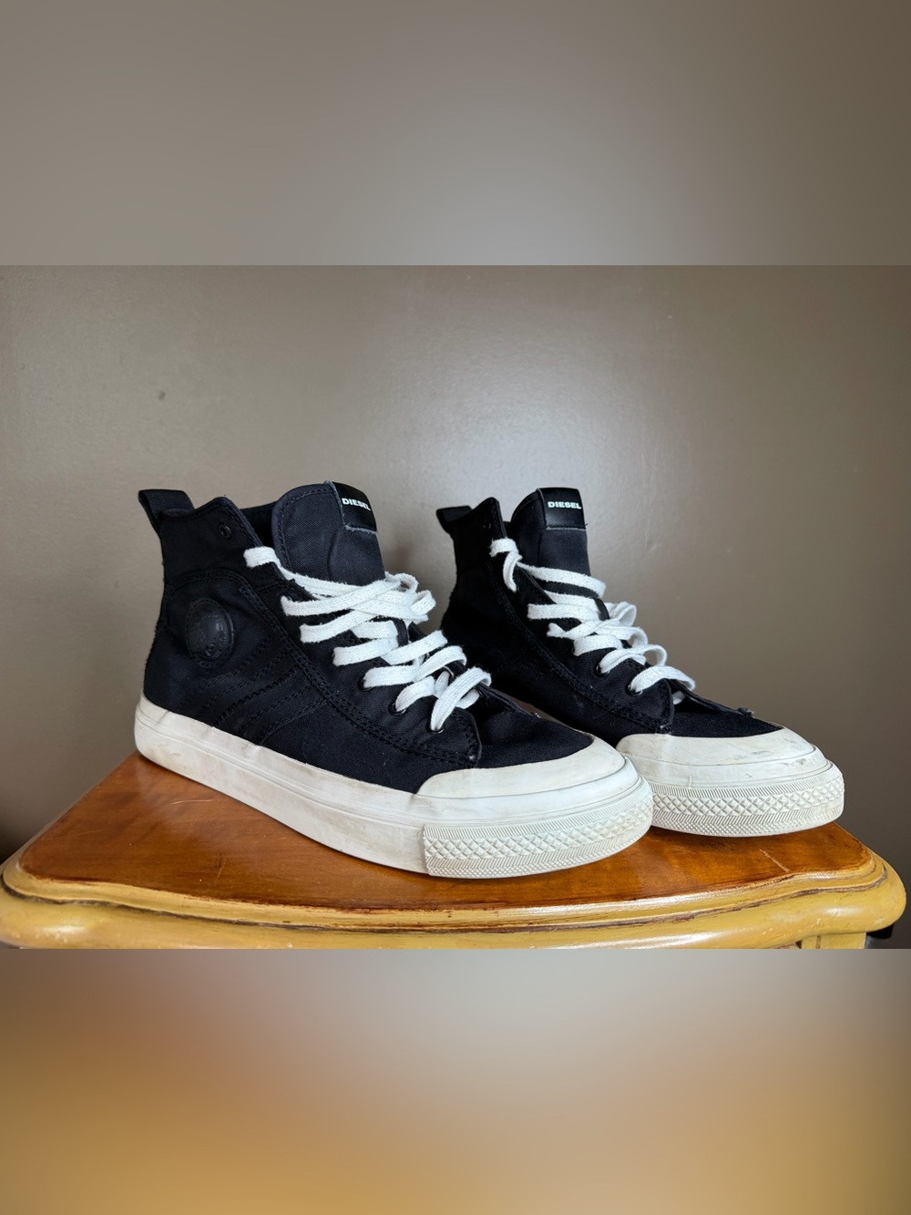 Diesel Black High-Top Canvas Sneakers with White Laces
